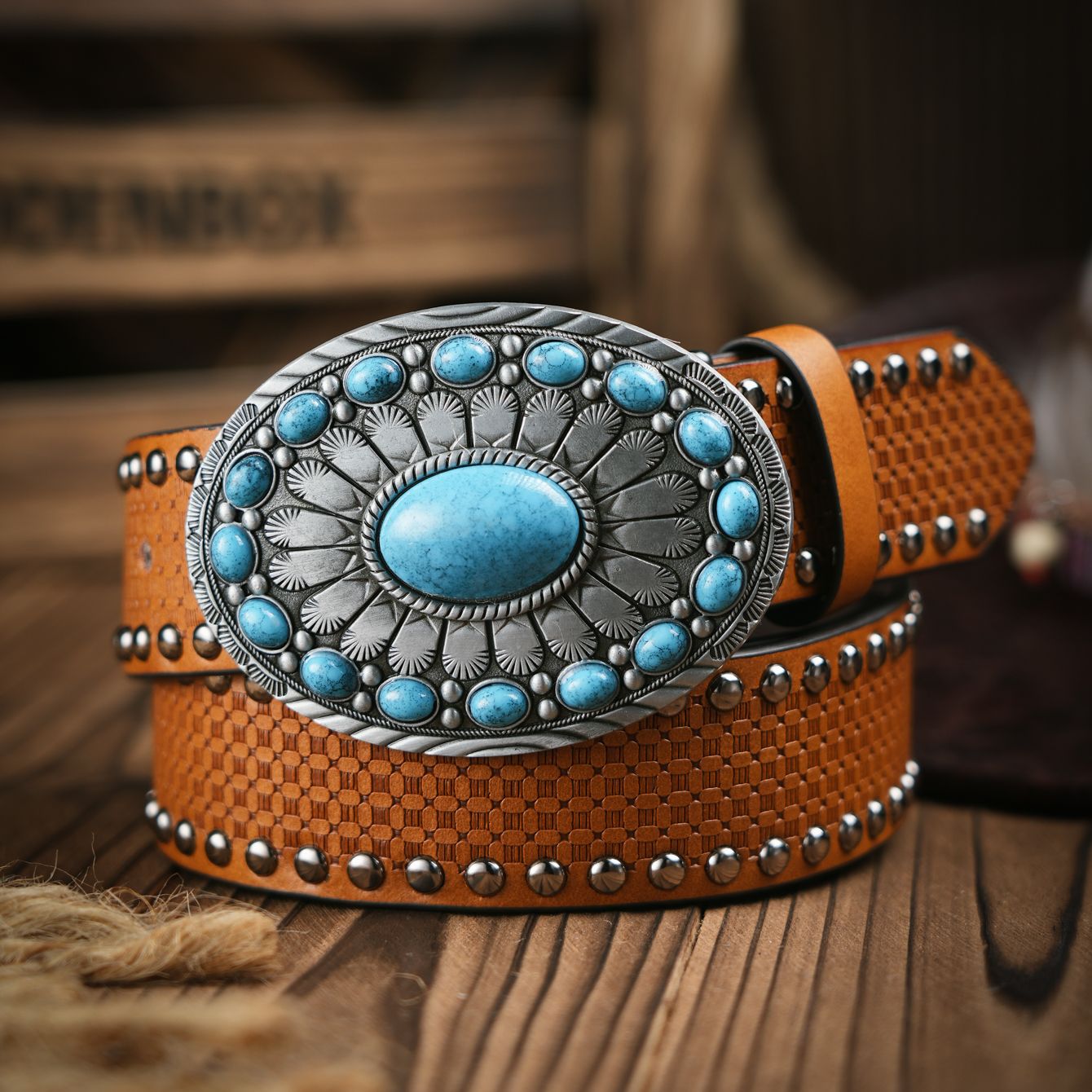 Leather Works Belt - 남녀공용 캐주얼 레트로 벨트 웨스턴 스타일!