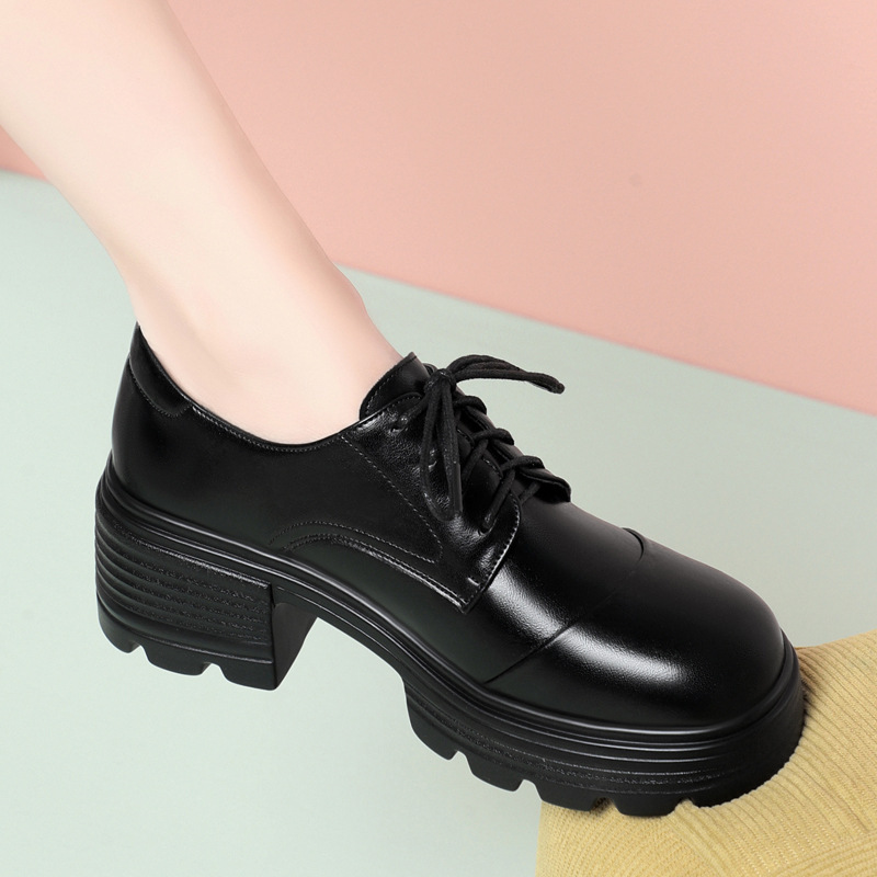 Leather Work Oxfords - 6cm 레트로 통기성 좋은 편안한 두꺼운