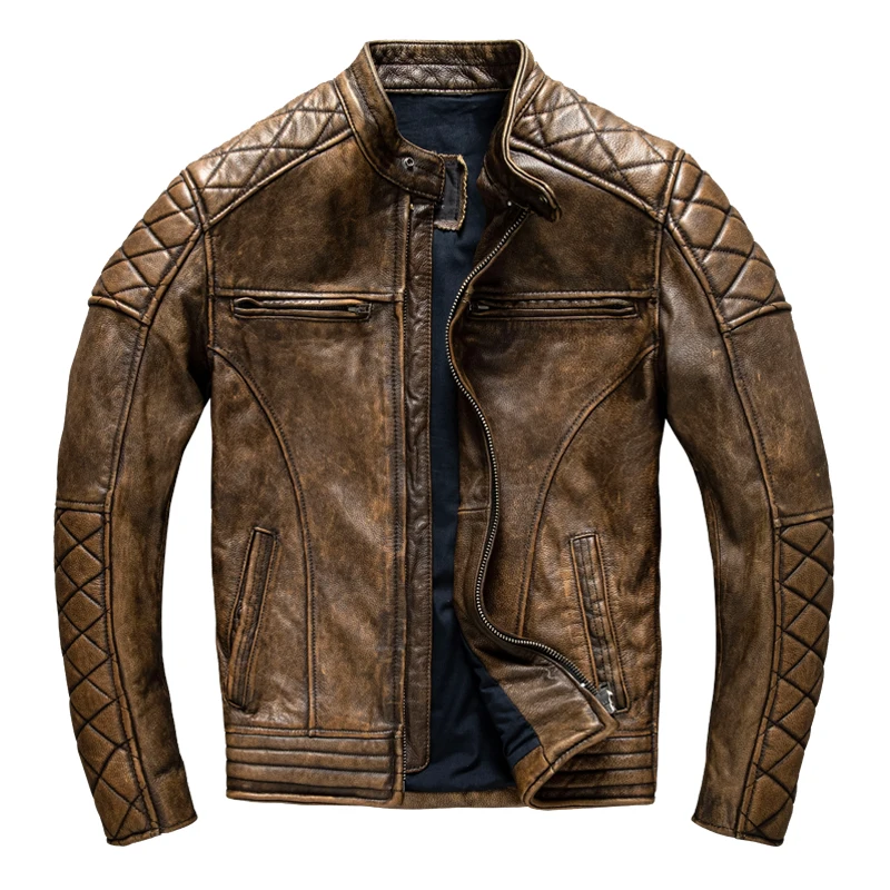 Leather Work Jacket - 빈티지 남성 가죽 자켓 옐로우 브라운