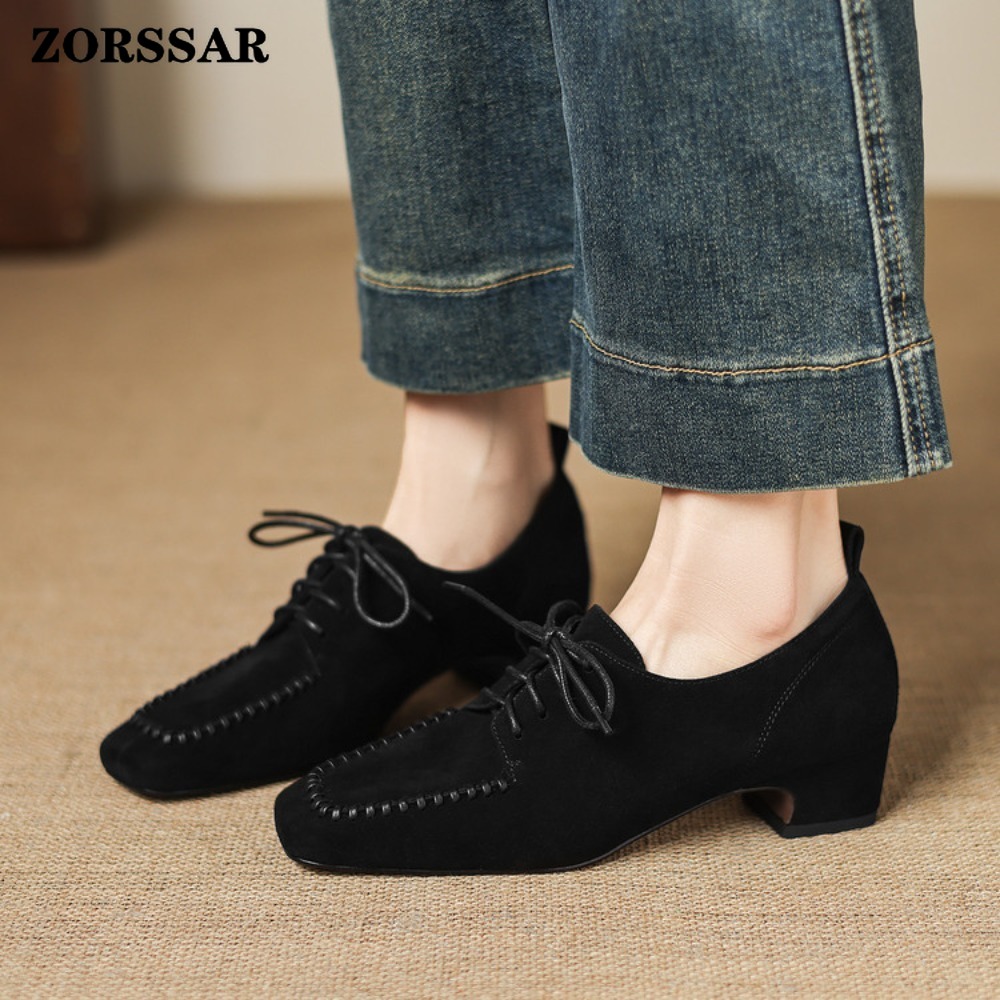 여성용 브라운 스웨이드 스퀘어 토 레이스업 옥스퍼드 슈 - Leather Work Oxfords 리뷰 및 가격