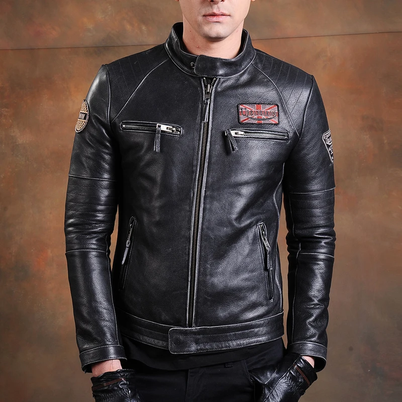 빈티지 남성용 천연 가죽 바이커 재킷, 슬림 100%  - Leather Work Jacket 리뷰 및 가격