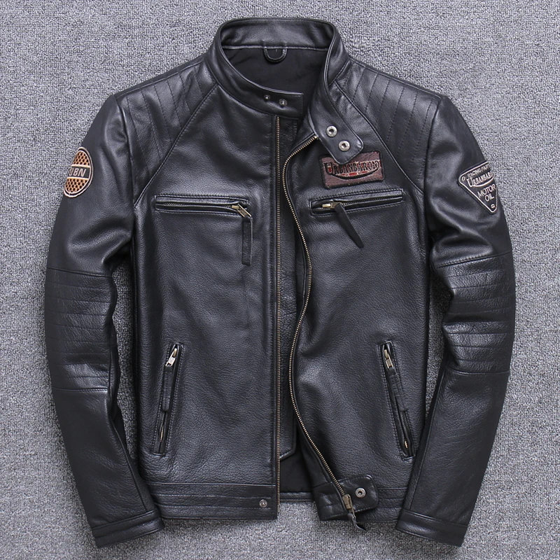 빈티지 남성용 천연 가죽 바이커 재킷, 슬림 100%  - Leather Work Jacket 리뷰 및 가격