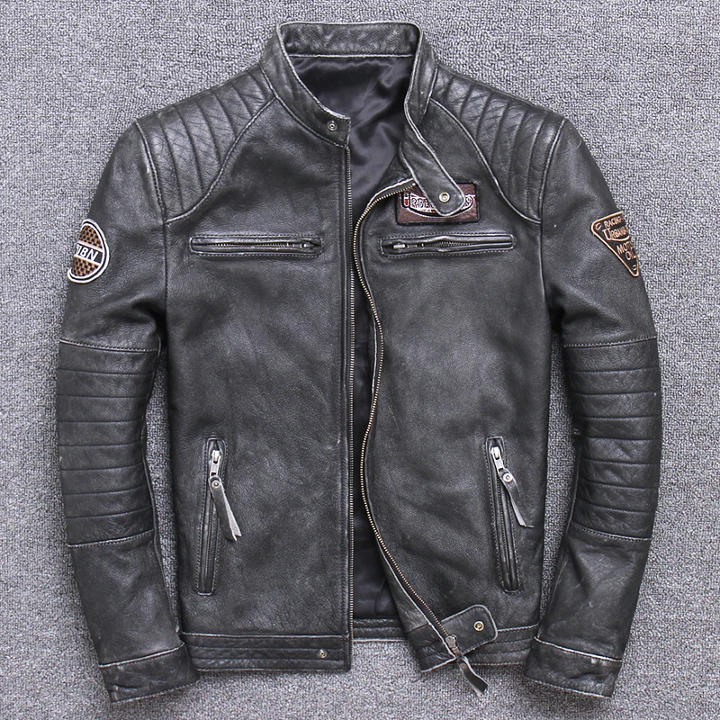 빈티지 남성용 천연 가죽 바이커 재킷, 슬림 100%  - Leather Work Jacket 리뷰 및 가격