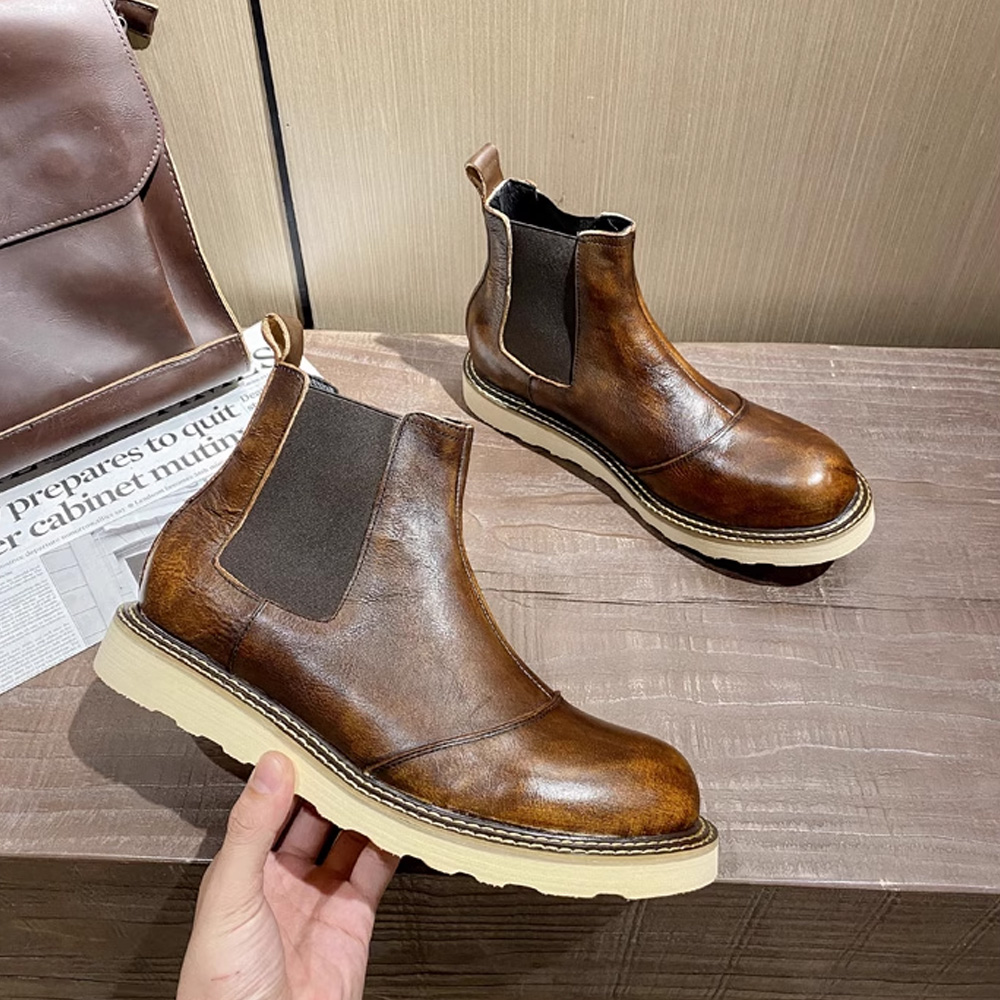 레트로 남성용 천연 가죽 첼시 부츠 하이탑 가죽 신발  - Leather Work Oxfords 리뷰 및 가격