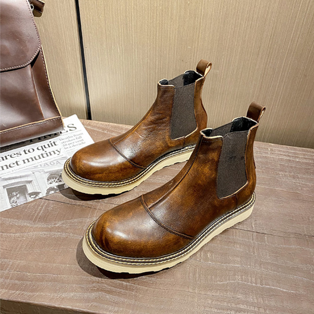 레트로 남성용 천연 가죽 첼시 부츠 하이탑 가죽 신발  - Leather Work Oxfords 리뷰 및 가격