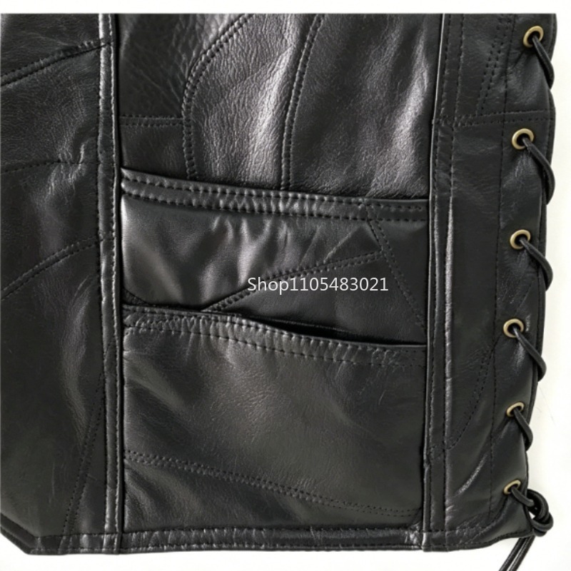 남성용 블랙 패치워크 가죽 바이커 조끼, 버튼업 슬리브 - Leather Work Jacket 리뷰 및 가격