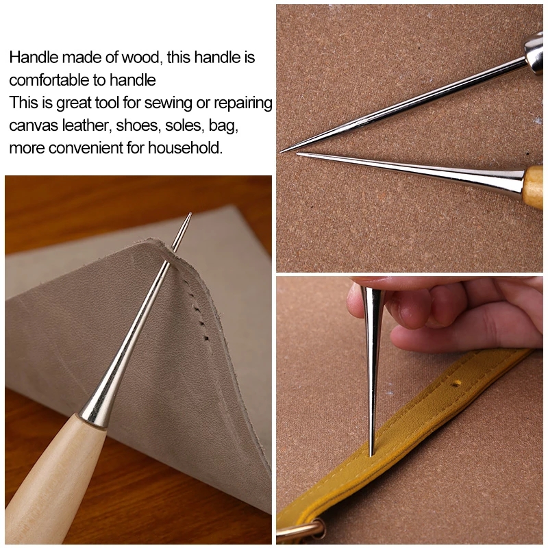 2개입 나무 손잡이 재봉용 아울 구멍 뚫는 핀 도구,  - Leatherwork Hand Sewing Needles 리뷰 및 가격