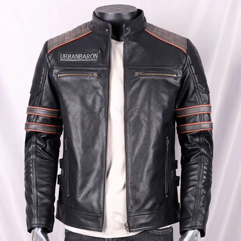 남성용 천연 가죽 재킷, 짧은 스탠딩 칼라, 해골 자수 - Leather Work Jacket 리뷰 및 가격