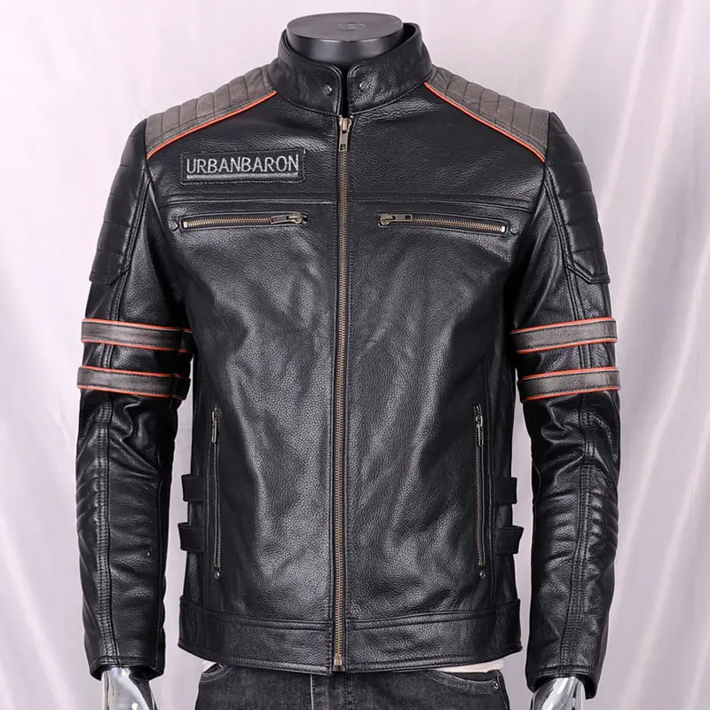 남성용 천연 가죽 재킷, 짧은 스탠딩 칼라, 해골 자수 - Leather Work Jacket 리뷰 및 가격