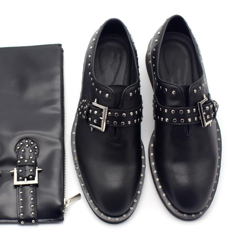 새로운 패션 리벳 먼크 슈즈 로퍼 수제 슬립온 천연 가 - Leather Work Oxfords 리뷰 및 가격