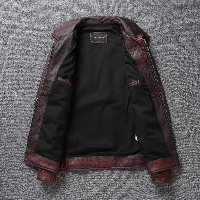 레트로 디스트레스드 라펠 1 층 소가죽 오토바이 재킷, - Leather Work Jacket 리뷰 및 가격